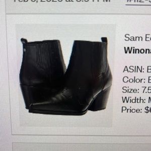 Sam Edelman Winona Black Modena Calf Leather Booties size 7.5